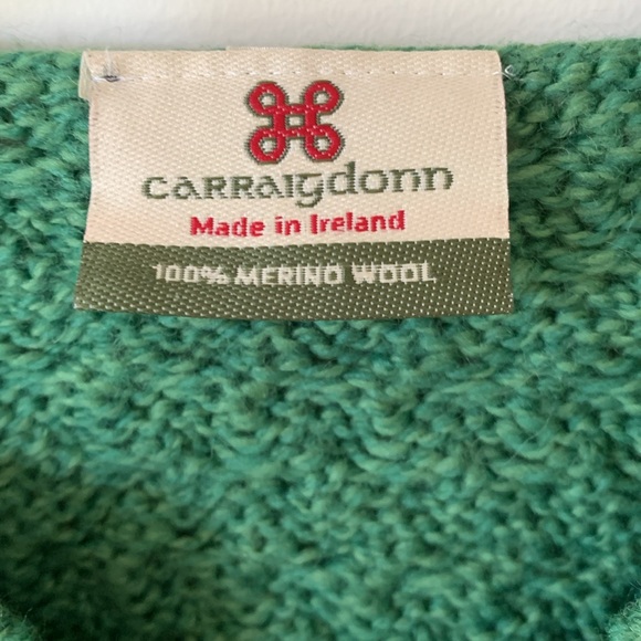 Vintage Carraig Donn Women’s Green Sweater Merino Wool Ireland SZ S cable knit - Picture 3 of 6